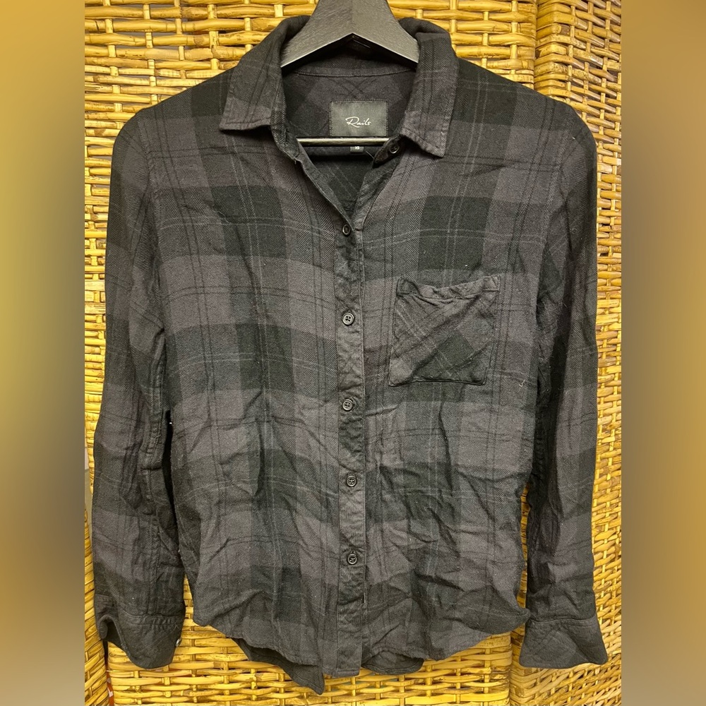 Rails- Womens Fleece Button Down, Black/Grey- Size: XS, Pre-Owned